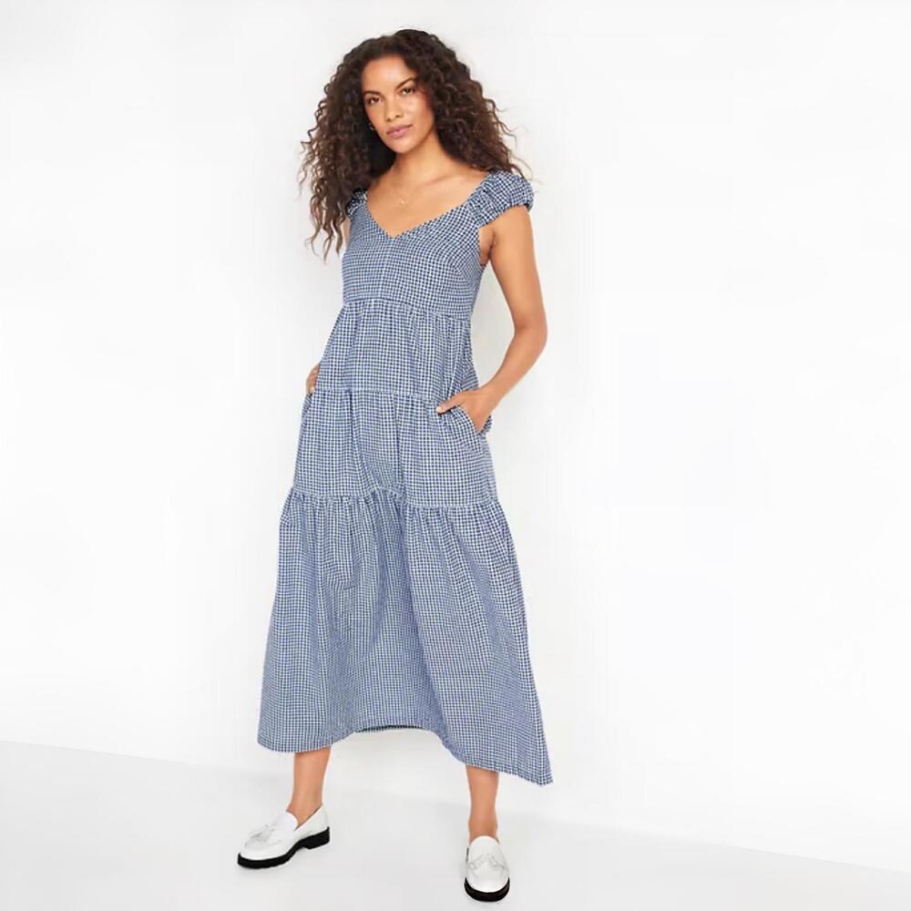 OLD NAVY Fit & Flare Tiered Seersucker Maxi Dress – Blue Gingham – Size Small